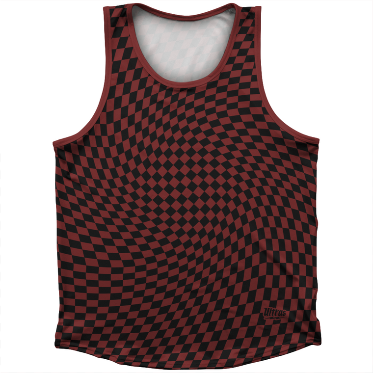 Warped Checkerboard Athletic Sport Tank Top Made In USA - Red Maroon And Black