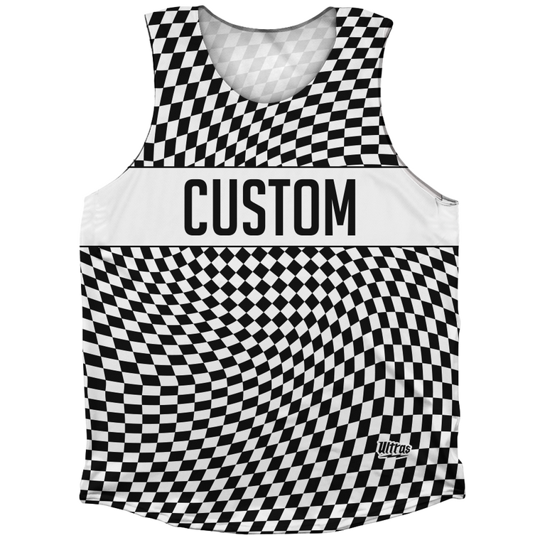Warped Checkerboard Custom Athletic Tank Top - Black And White