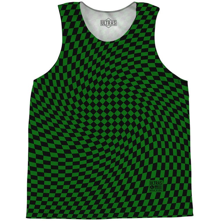 Warped Checkerboard Basketball Singlets - Green Kelly And Black