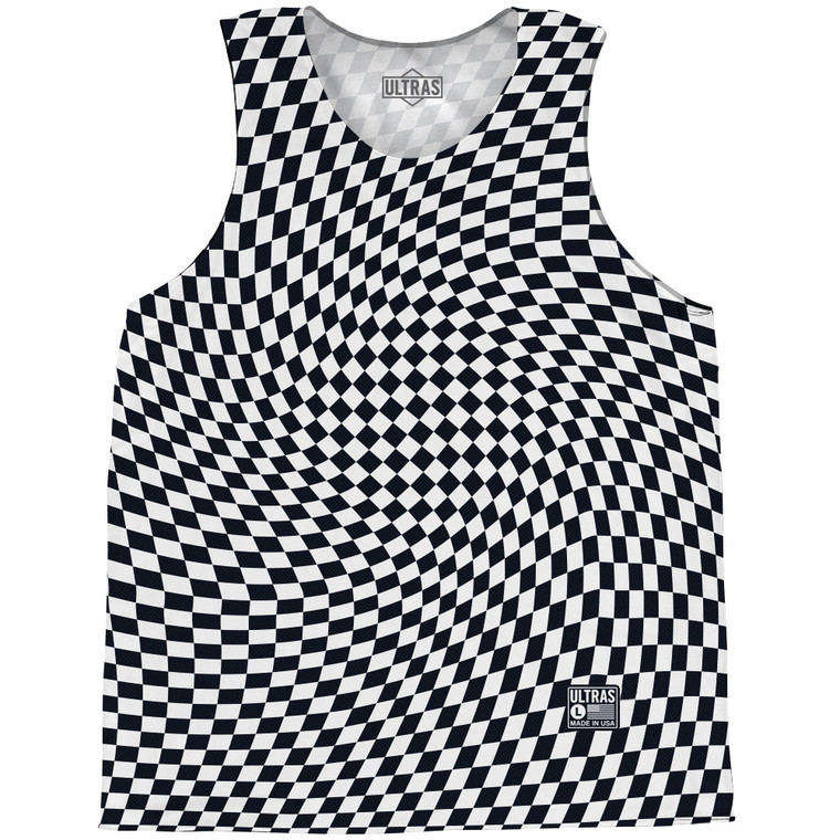 Warped Checkerboard Basketball Singlets - Blue Navy Almost Black And White