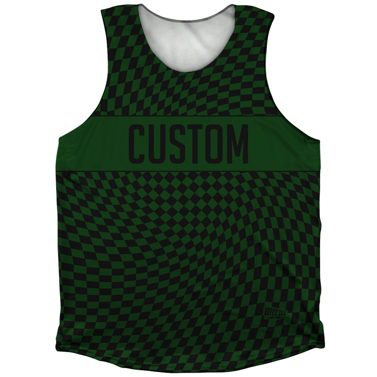 Warped Checkerboard Custom Athletic Tank Top - Green Forest And Black