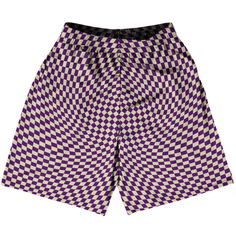 Warped Checkerboard Basketball Practice Shorts Made In USA - Purple Medium And Vegas Gold