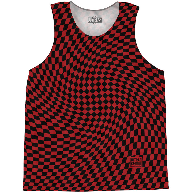 Warped Checkerboard Basketball Singlets - Red Dark And Black