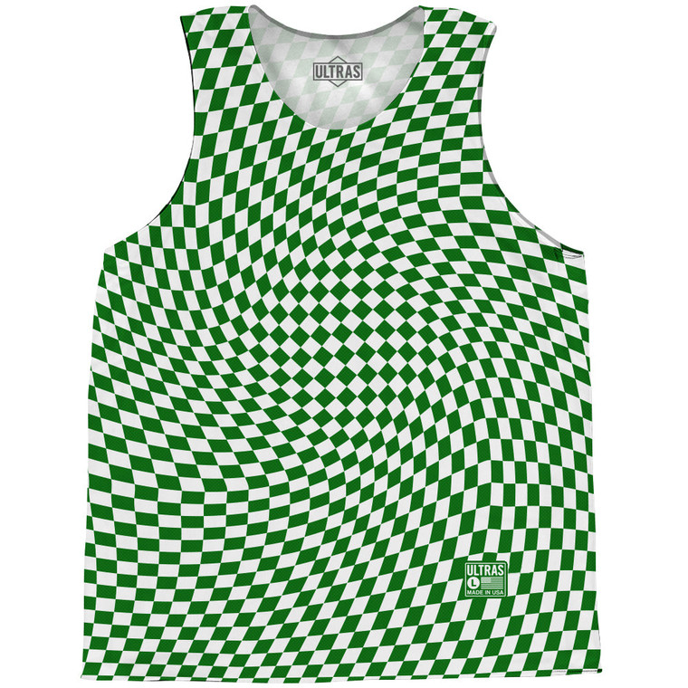 Warped Checkerboard Basketball Singlets - Green Kelly And White