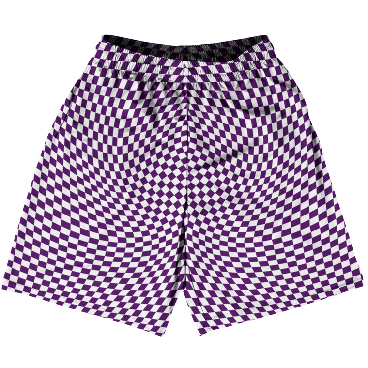 Warped Checkerboard Basketball Practice Shorts Made In USA - Purple Medium And White