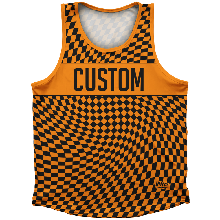 Warped Checkerboard Custom Athletic Sport Tank Top Made In USA - Orange Tennessee And Black