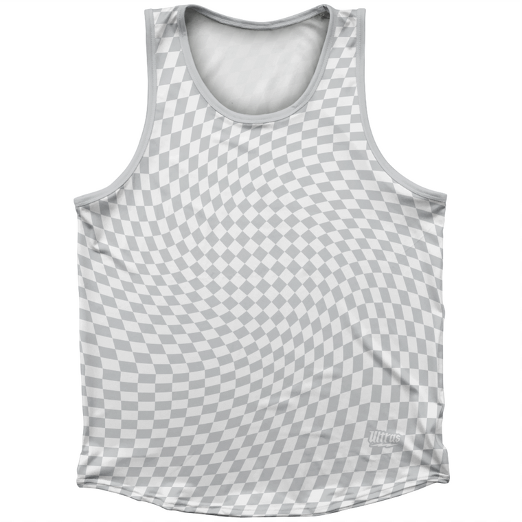 Warped Checkerboard Athletic Sport Tank Top Made In USA - Grey Medium And White