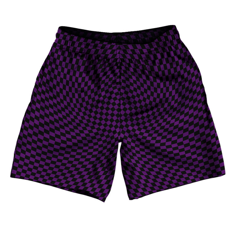 Warped Checkerboard Athletic Running Fitness Exercise Shorts 7" Inseam Shorts Made In USA - Purple Medium And Black