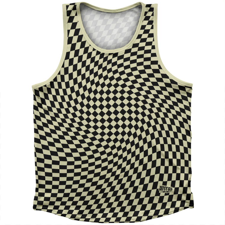 Warped Checkerboard Athletic Sport Tank Top Made In USA - Vegas Gold And Black