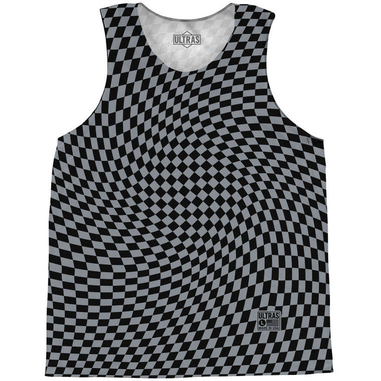 Warped Checkerboard Basketball Singlets - Grey Dark And Black