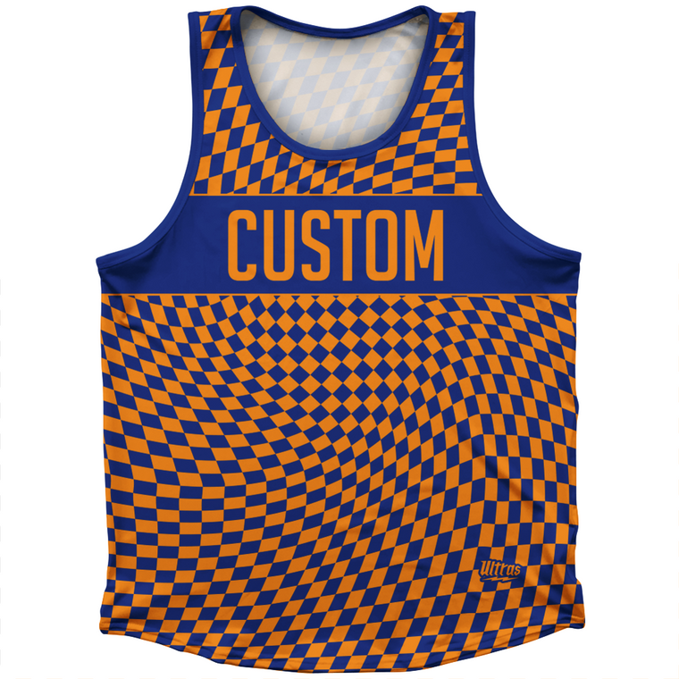 Warped Checkerboard Custom Athletic Sport Tank Top Made In USA - Blue Royal And Tennessee Orange