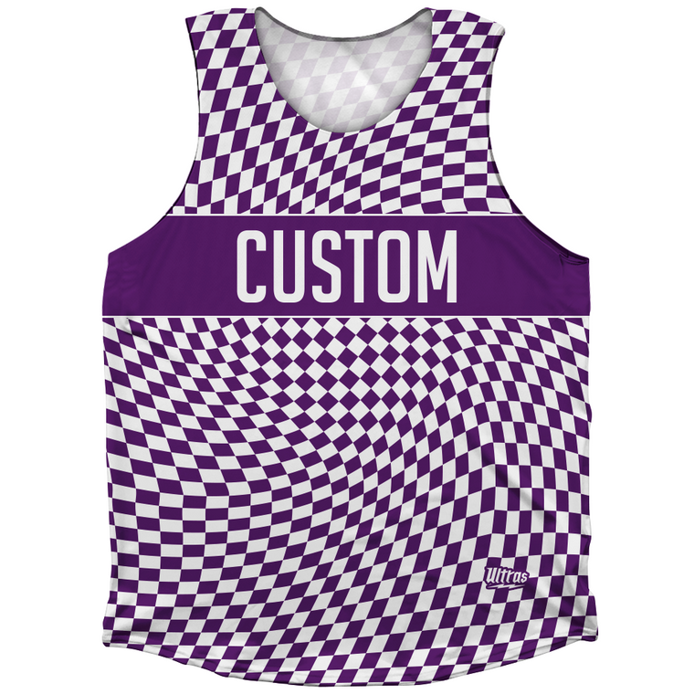 Warped Checkerboard Custom Athletic Tank Top - Purple Medium And White