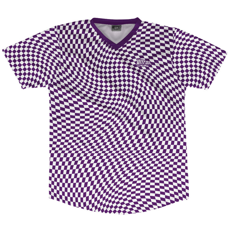 Warped Checkerboard Soccer Jersey Made In USA - Purple Medium And White