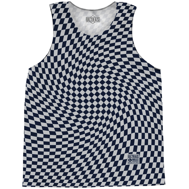 Warped Checkerboard Basketball Singlets - Blue Navy And Grey Medium