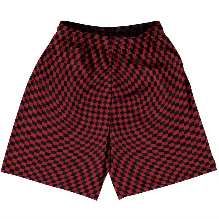 Warped Checkerboard Basketball Practice Shorts Made In USA - Red Cardinal And Black