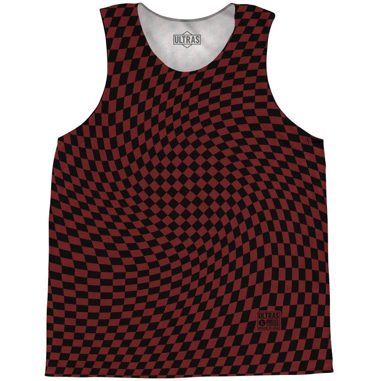 Warped Checkerboard Basketball Singlets - Red Maroon And Black