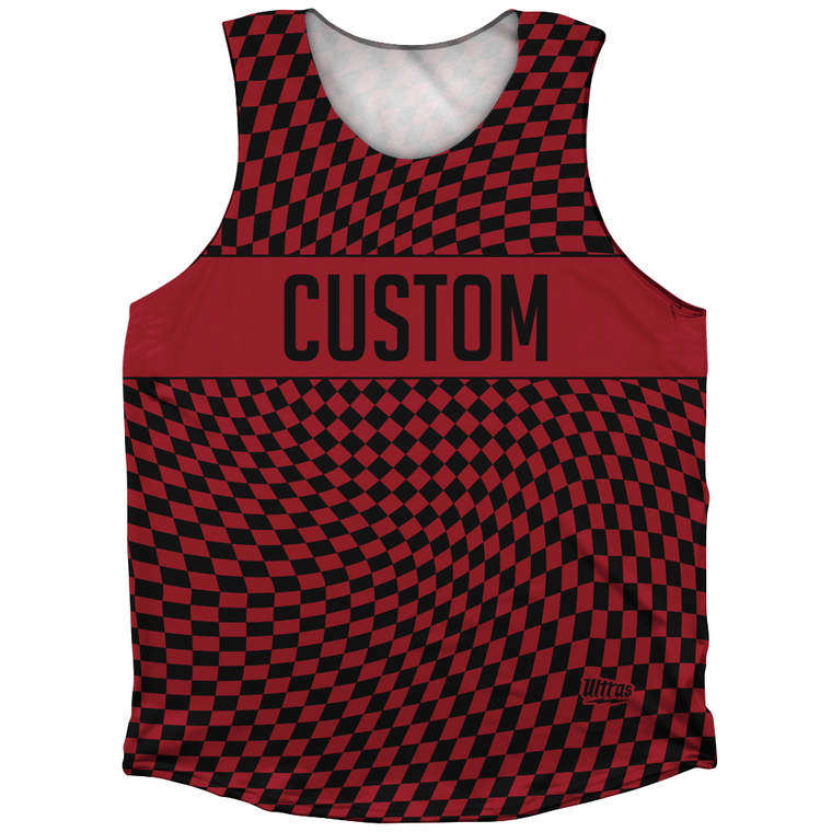 Warped Checkerboard Custom Athletic Tank Top - Red Cardinal And Black