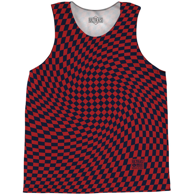 Warped Checkerboard Basketball Singlets - Blue Navy And Red Dark