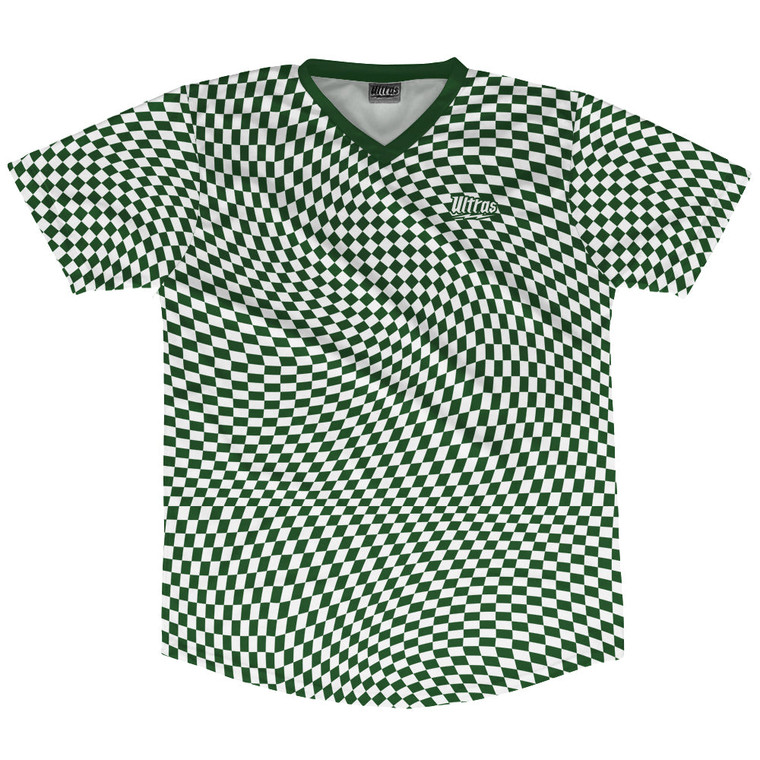 Warped Checkerboard Soccer Jersey Made In USA - Green Hunter And White