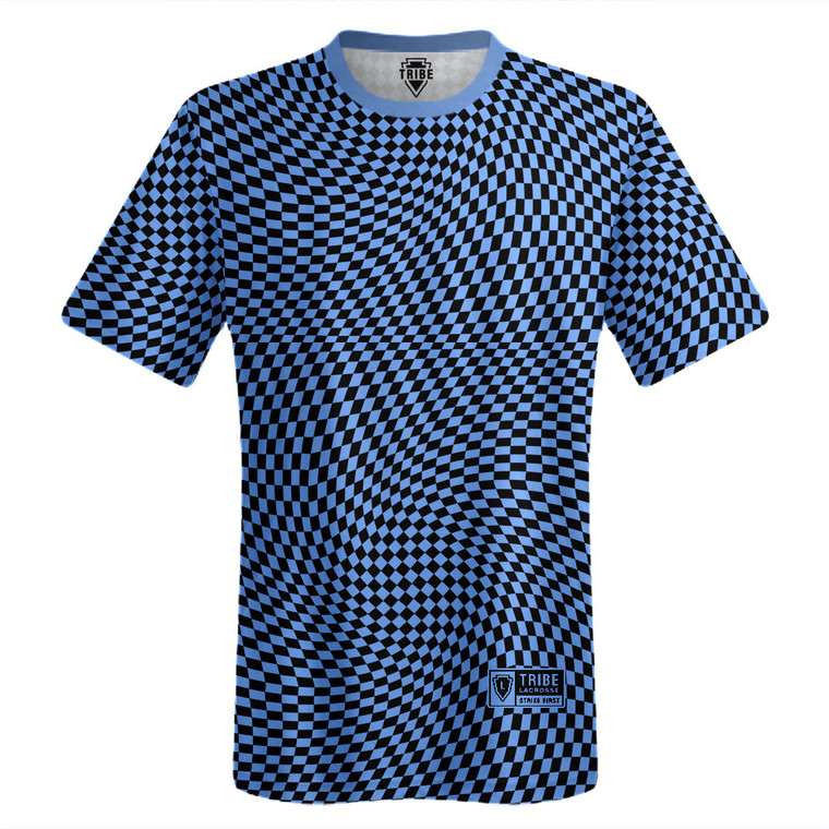 Warped Checkerboard Lacrosse Shooter Shirt - Blue Carolina And Black