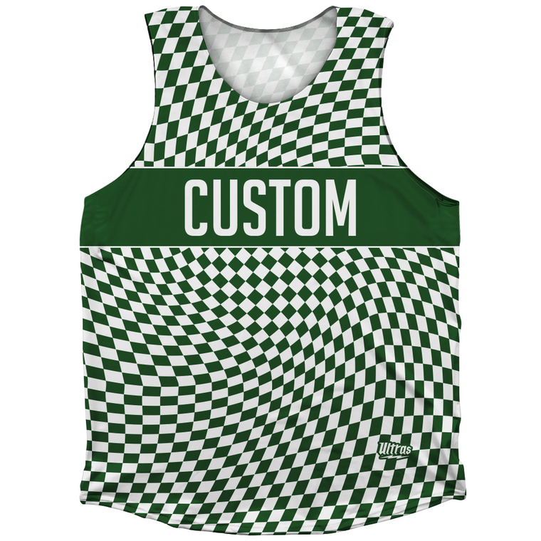 Warped Checkerboard Custom Athletic Tank Top - Green Hunter And White