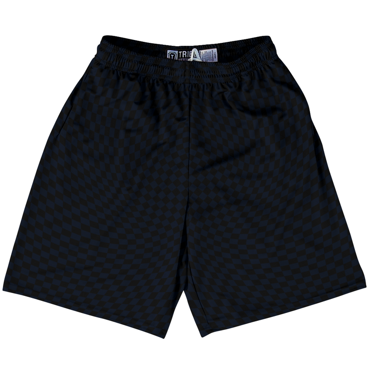 Warped Checkerboard Lacrosse Shorts Made In USA - Blue Navy Almost Black And Black