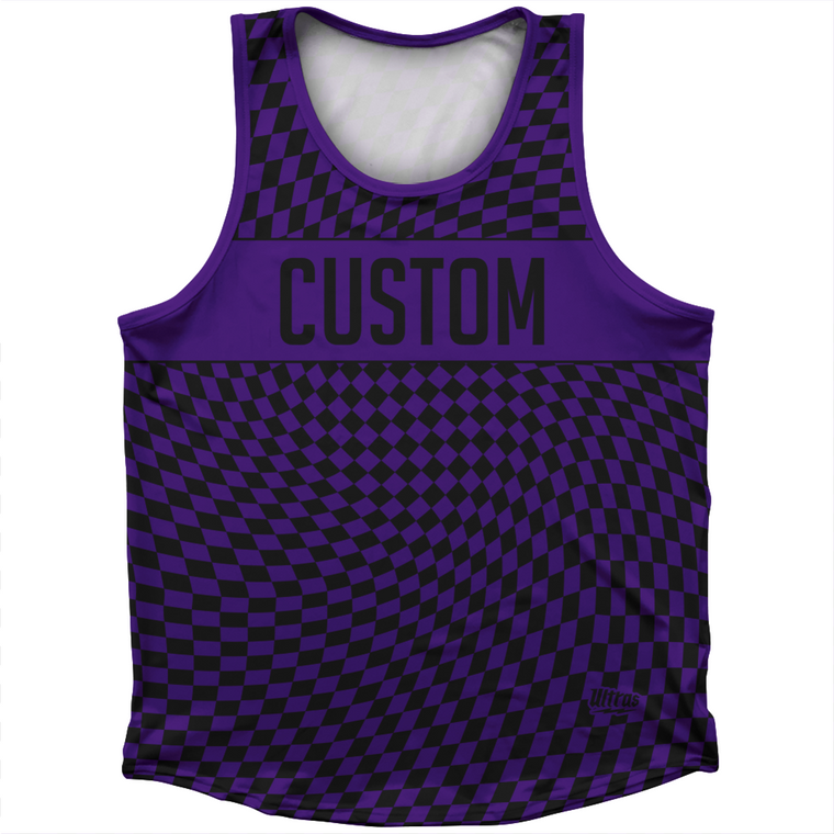 Warped Checkerboard Custom Athletic Sport Tank Top Made In USA - Purple Lakers And Black