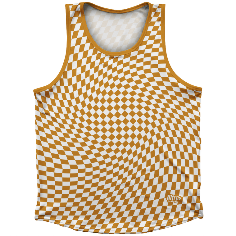 Warped Checkerboard Athletic Sport Tank Top Made In USA - Orange Burnt And White