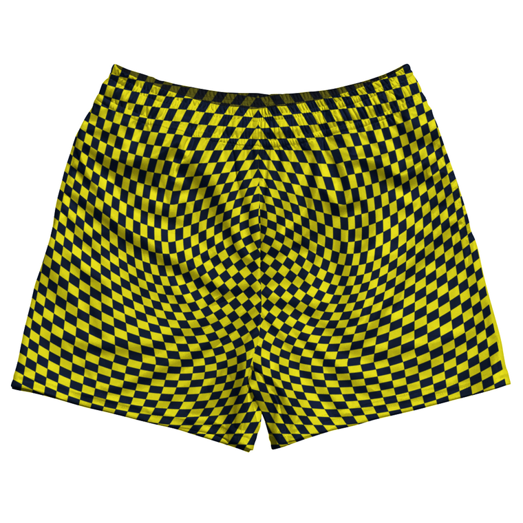 Warped Checkerboard Rugby Shorts Made In USA - Blue Navy And Yellow Bright