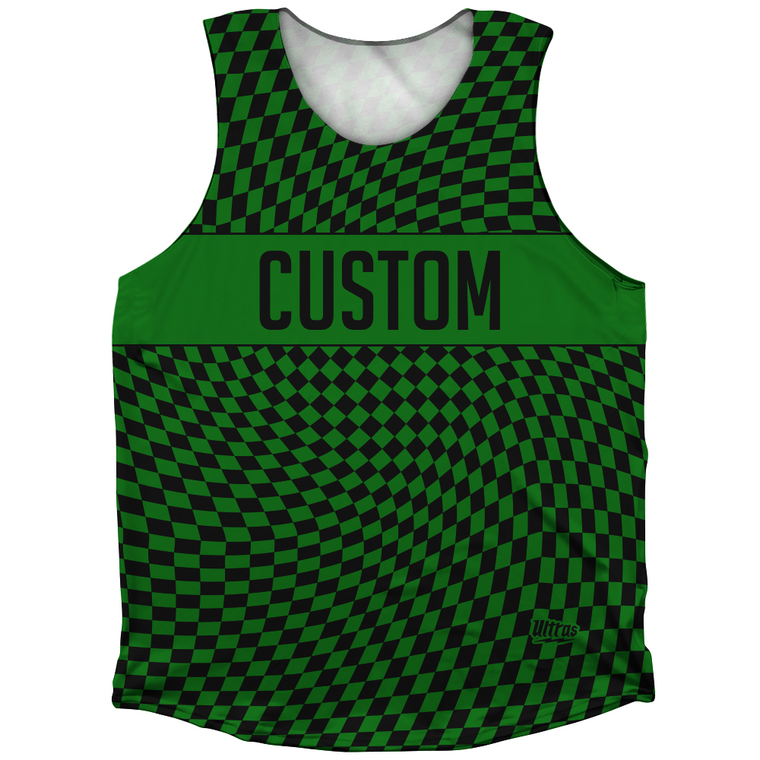 Warped Checkerboard Custom Athletic Tank Top - Green Kelly And Black