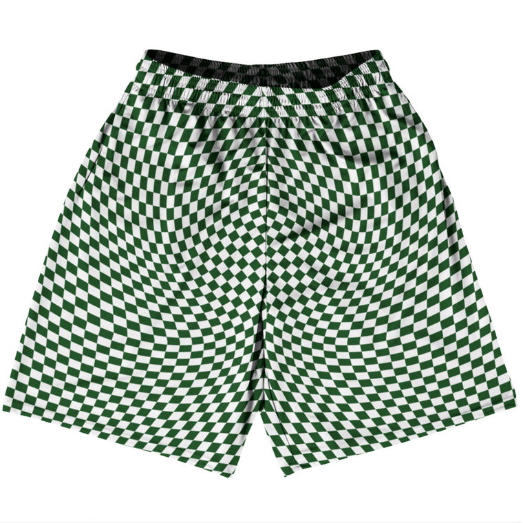 Warped Checkerboard Basketball Practice Shorts Made In USA - Green Hunter And White