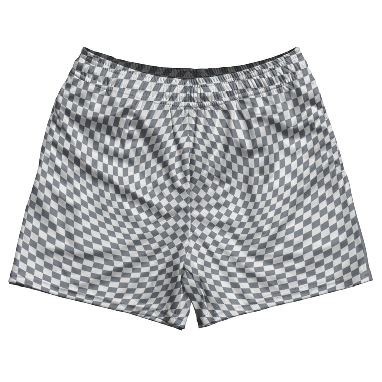 Warped Checkerboard Rugby Shorts Made In USA - Grey Dark And White