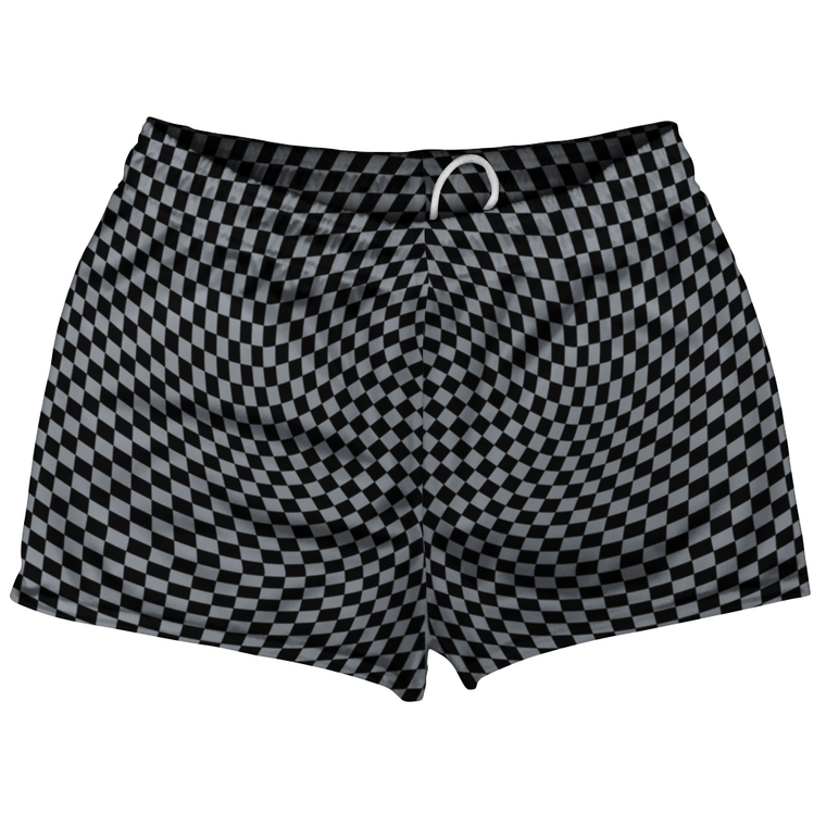 Warped Checkerboard Shorty Short Gym Shorts 2.5" Inseam Made In USA - Grey Dark And Black