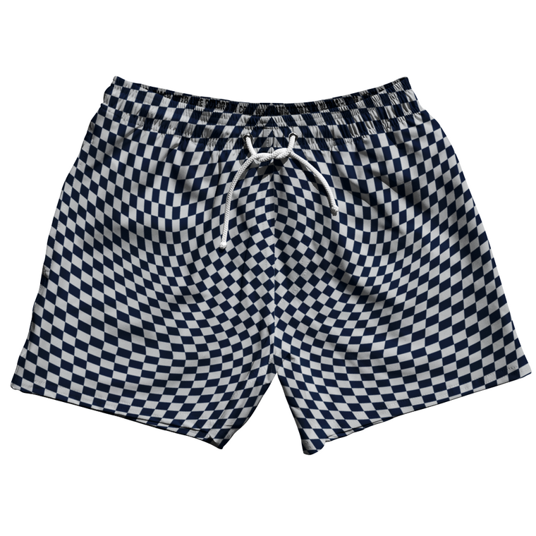 Warped Checkerboard 5" Swim Shorts Made in USA - Blue Navy And Grey Medium