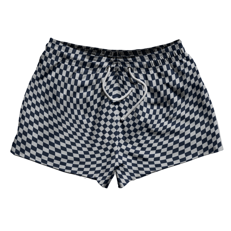 Warped Checkerboard 2.5" Swim Shorts Made in USA - Blue Navy And Grey Medium