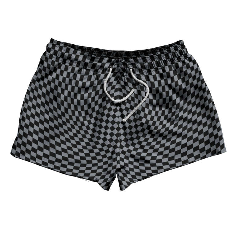 Warped Checkerboard 2.5" Swim Shorts Made in USA - Grey Dark And Black