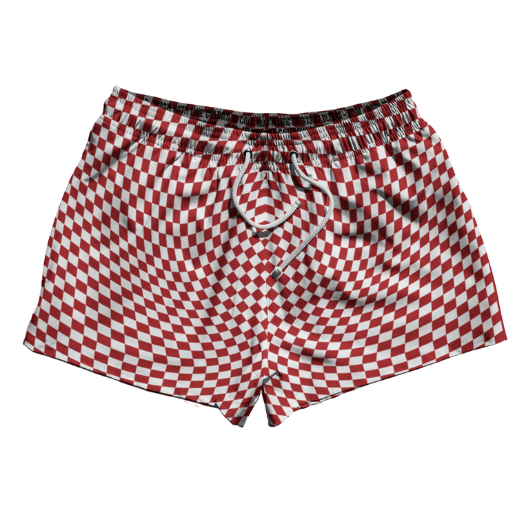 Warped Checkerboard 2.5" Swim Shorts Made in USA - Red Dark And White