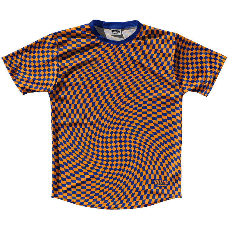 Warped Checkerboard Running Shirt Track Cross Made In USA - Blue Royal And Tennessee Orange