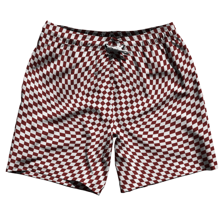 Warped Checkerboard Swim Shorts 7" Made in USA - Red Maroon And White