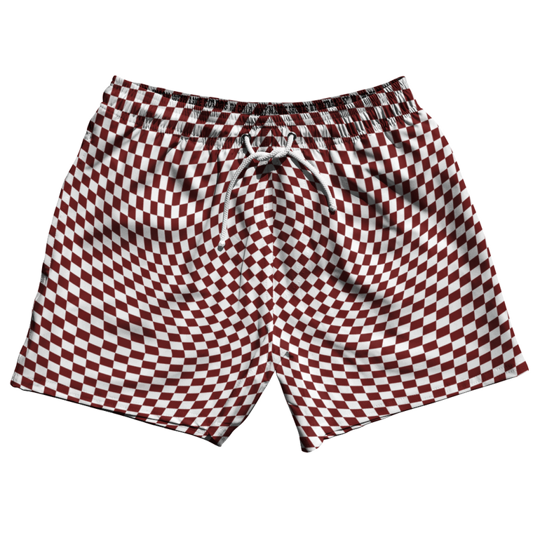 Warped Checkerboard 5" Swim Shorts Made in USA - Red Maroon And White
