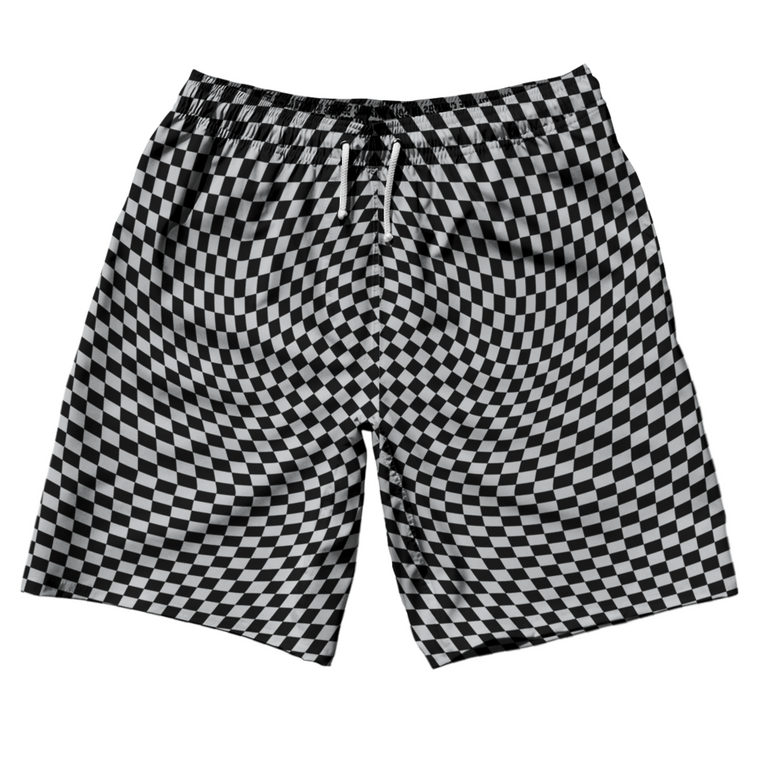 Warped Checkerboard 10" Swim Shorts Made in USA - Grey Medium And Black