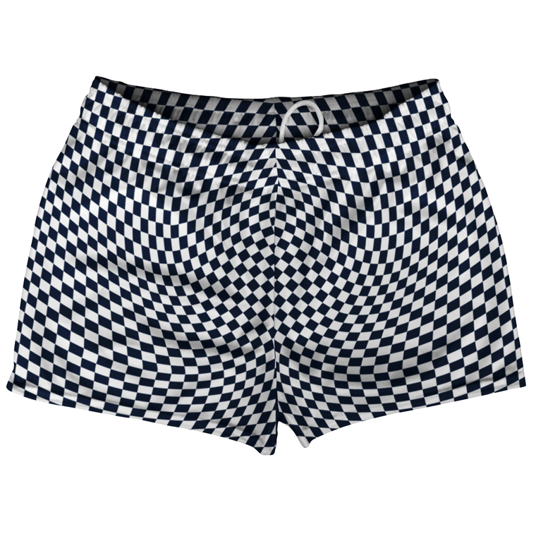 Warped Checkerboard Shorty Short Gym Shorts 2.5" Inseam Made In USA - Blue Navy And White