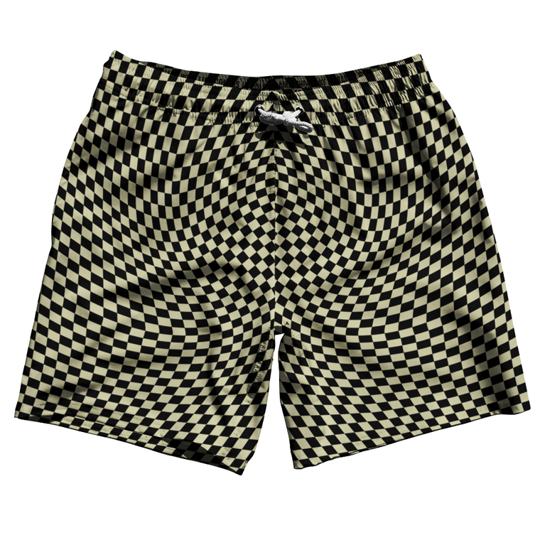 Warped Checkerboard Swim Shorts 7" Made in USA - Vegas Gold And Black