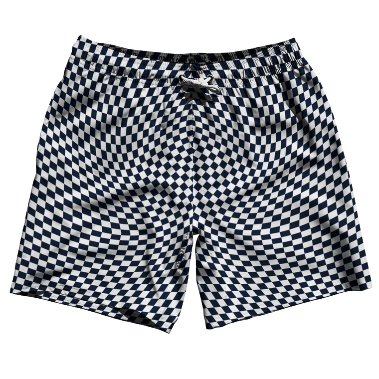 Warped Checkerboard Swim Shorts 7" Made in USA - Blue Navy And White