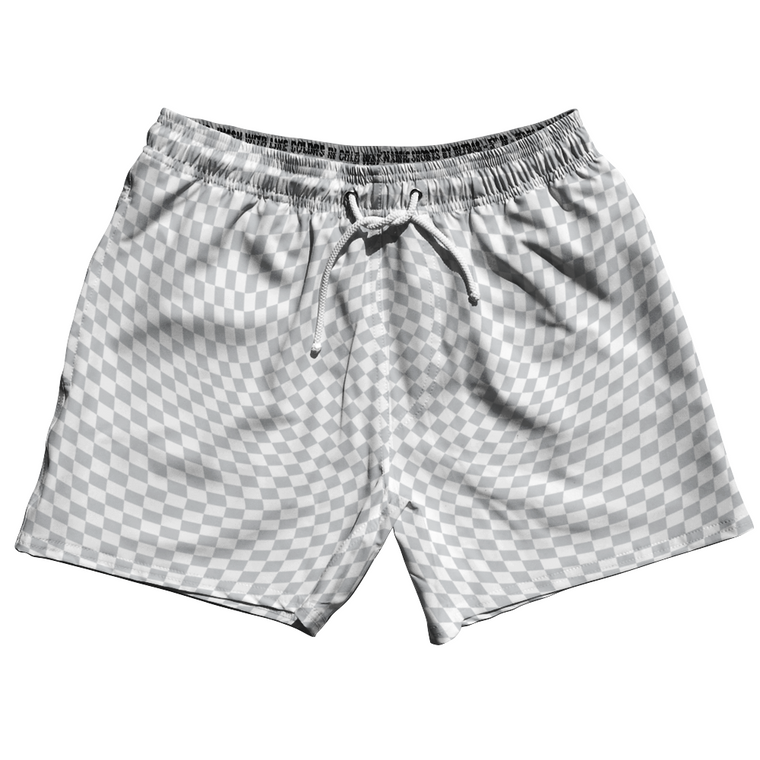 Warped Checkerboard 5" Swim Shorts Made in USA - Grey Medium And White