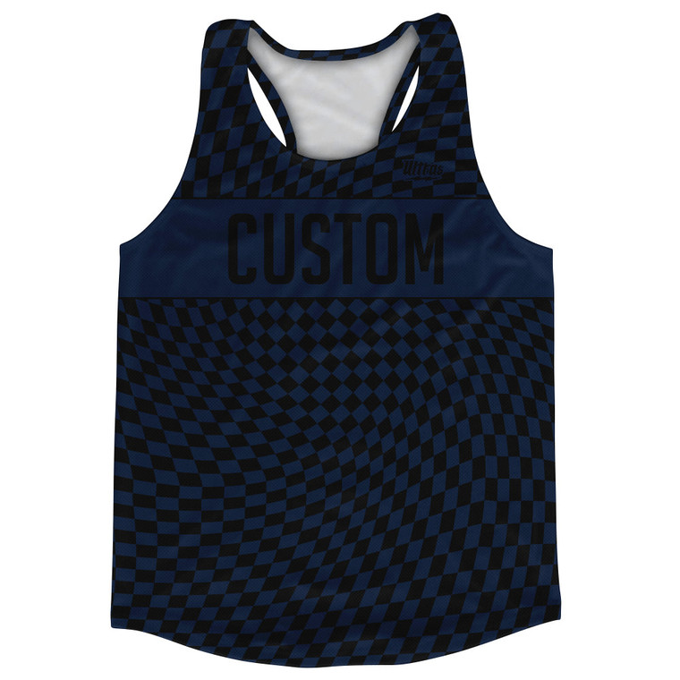 Warped Checkerboard Custom Running Track Tops Made In USA - Blue Navy And Black