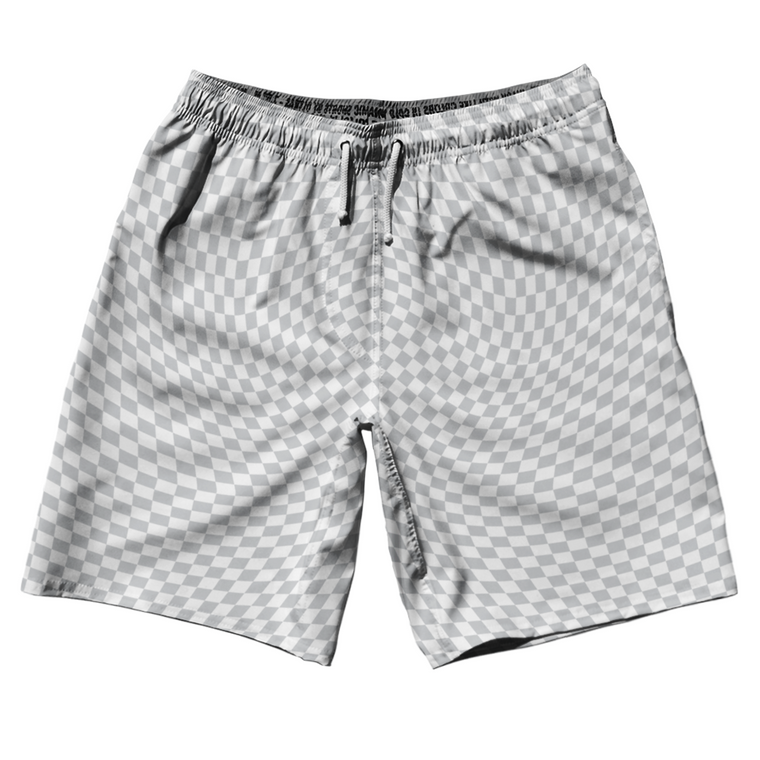 Warped Checkerboard 10" Swim Shorts Made in USA - Grey Medium And White