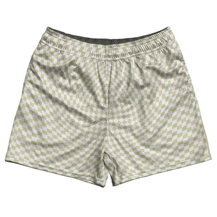 Warped Checkerboard Rugby Shorts Made In USA - Vegas Gold And White