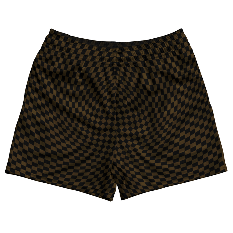 Warped Checkerboard Rugby Shorts Made In USA - Brown Dark And Black