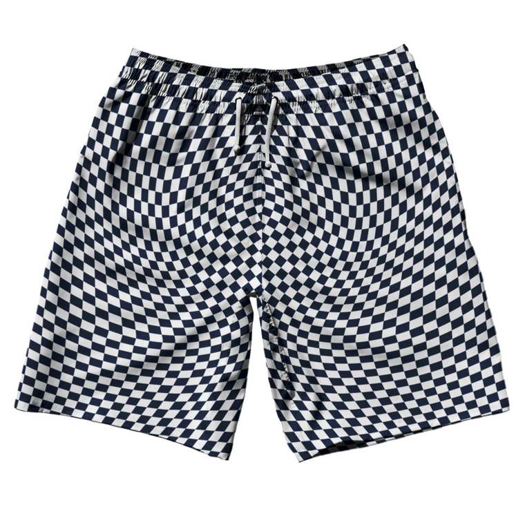 Warped Checkerboard 10" Swim Shorts Made in USA - Blue Navy And White